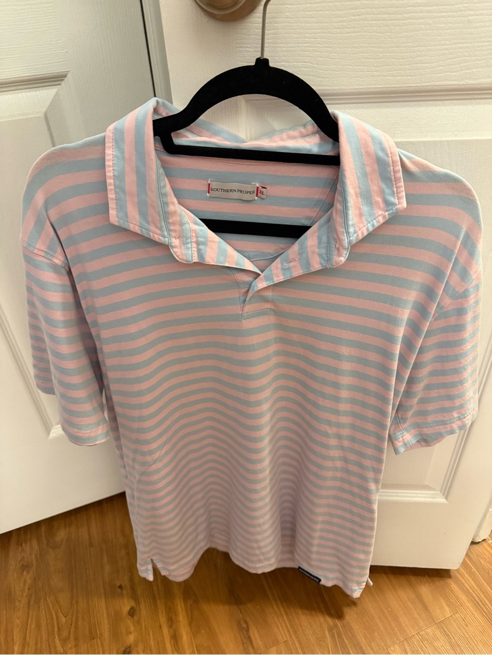 Southern Proper Pink and Light Blue Striped Polo